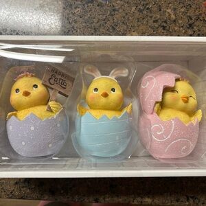 Set of Easter Chick Figurines in Pastel Eggs